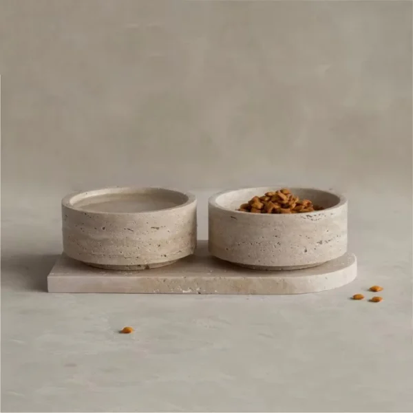 Travertine Pet Bowl Set - Image 2